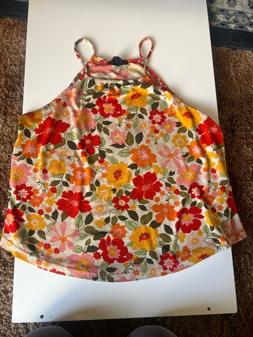 Floral Halter Camisole in Cream with Red, Yellow & Pink Blooms
